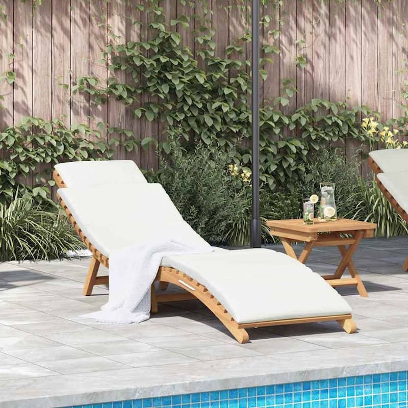 vidaXL Sun Lounger Cream white 188 x 55 x 59 cm Solid teak wood - 74.0 x 21.7 x 23.2 - Cream