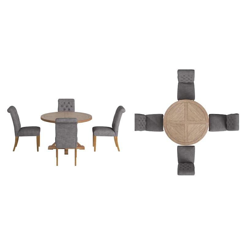 Krakova X-Base Round Table With Premium Tufted Rolled Back Parsons Chairs Set
