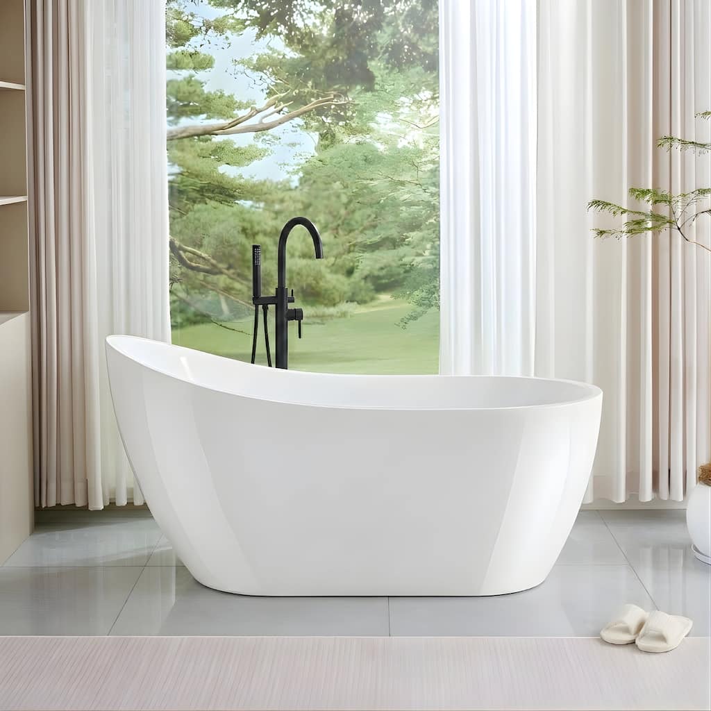 Vanity Art 59-Inch Acrylic Freestanding Soaking Bathtub with Overflow & Pop-up Drain - 59"