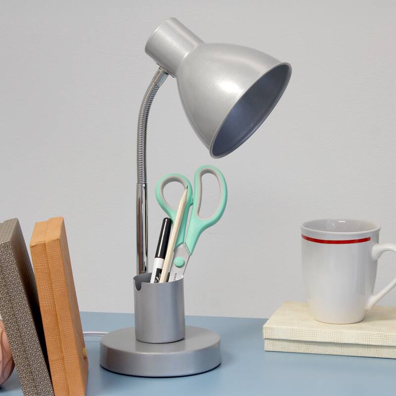 Adjustable Metal Desk Lamp with Organizer Base and Chrome Gooseneck Arm Modern Task Lighting Multiple Colors