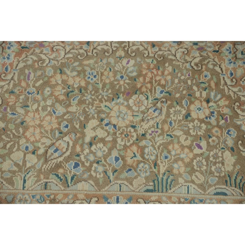 Hand Knotted Oriental 100% Wool Carpet Traditional Floral Brown Kerman Area Rug - 2' 10'' X 1' 9''