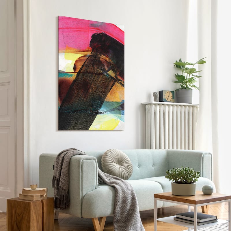 "Carnival Crossing Abstract I&II" Frameless Free Floating Reverse Printed Tempered Glass Wall Art Set of 2