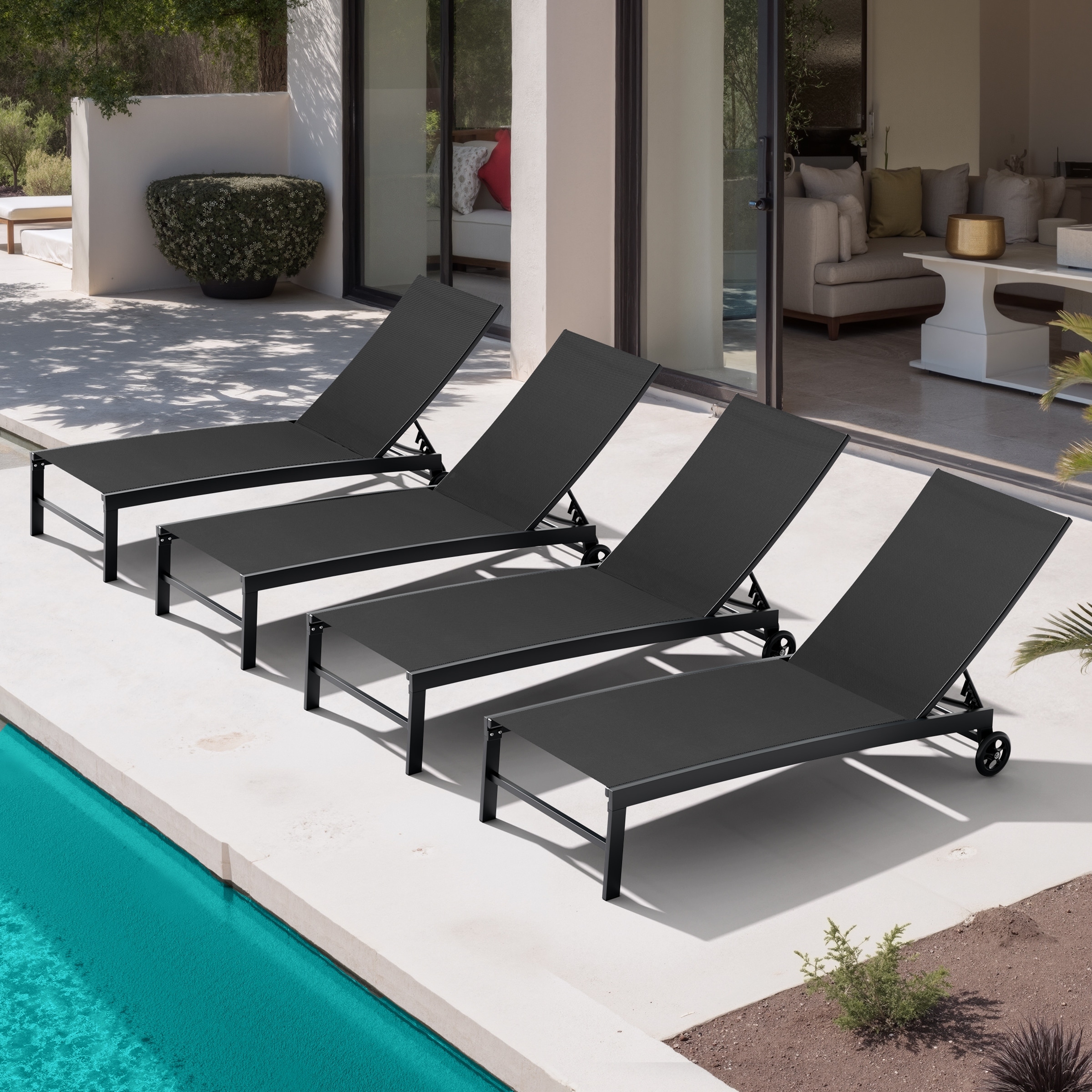 VredHom Outdoor Patio Adjustable Chaise lounge Chairs with Wheels