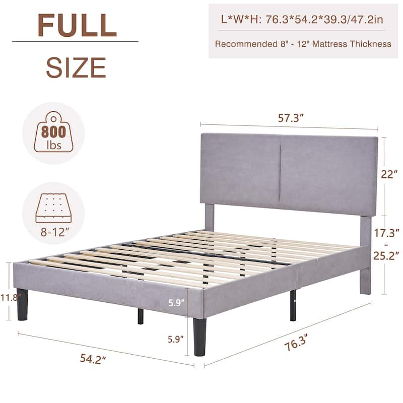 VECELO Adjustable Upholstered Split Headboard Bed Frame with Charging Station USB Port Type C No Box Spring Needed Noiseless Bed
