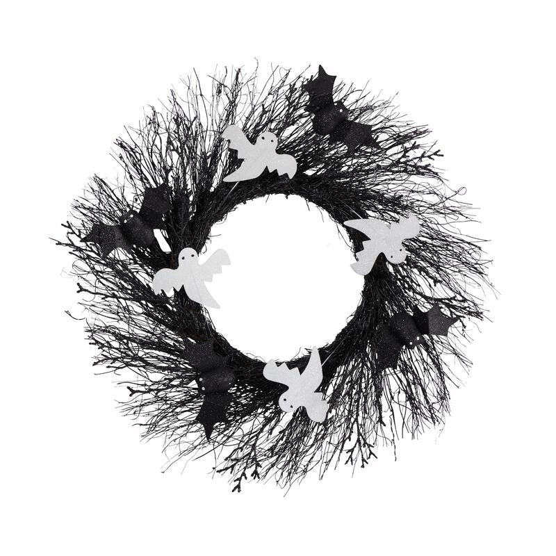 Ghost and Bats Artificial Halloween Twig Wreath - 22" - Unlit