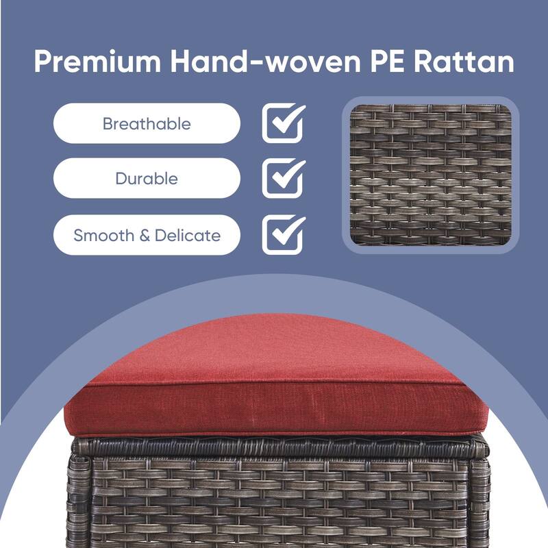 Gymojoy Outdoor Durable Wicker Ottomans with Olefin Cushions