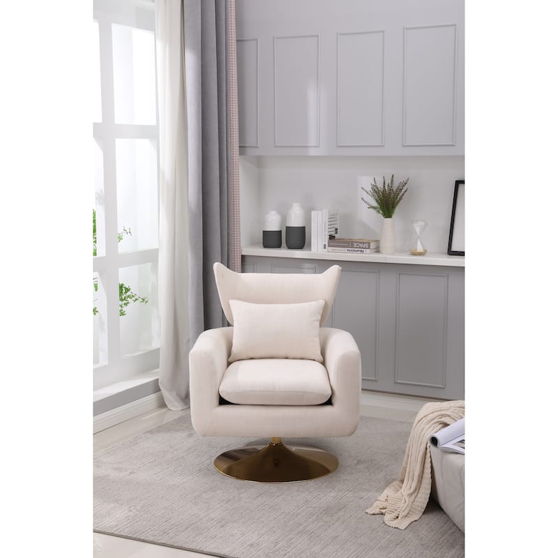 Beige 29.9" Swivel Accent Chair with Pillow