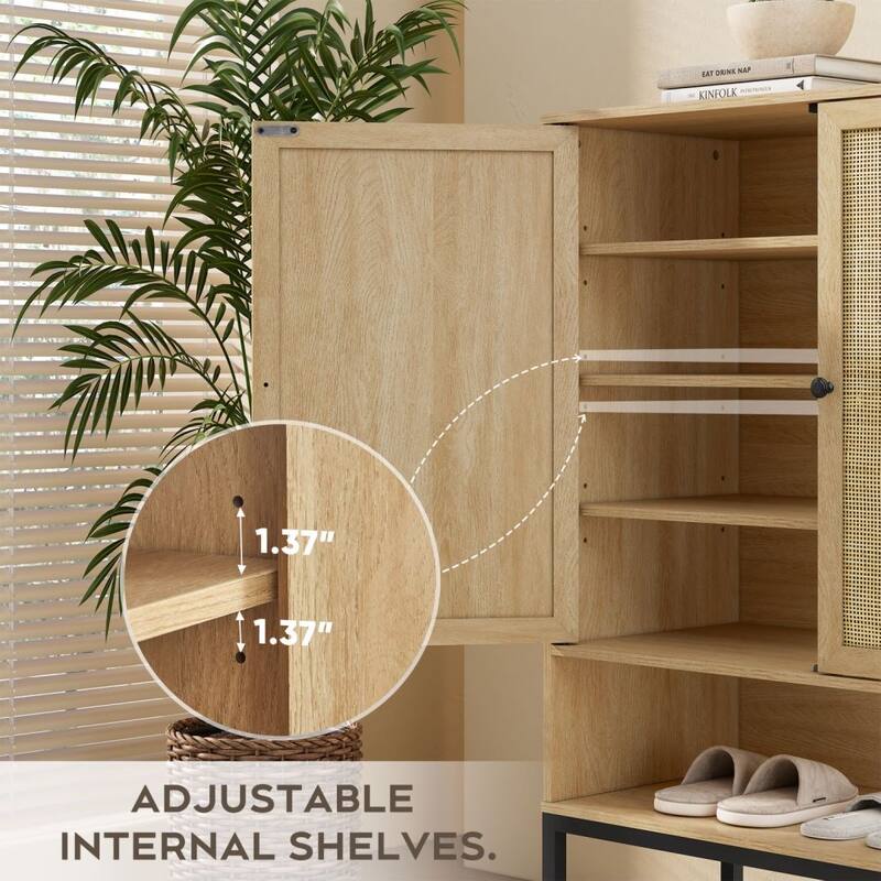 Boho Natural Rattan Double Door Shoe Cabinet