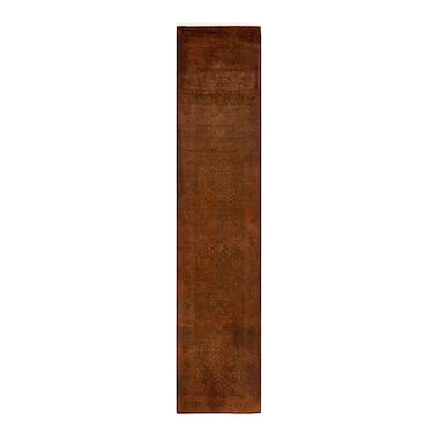 Overton Hand Knotted Wool Vintage Inspired Modern Contemporary Overdyed Gold Runner Rug - 2' 7" x 12' 4"
