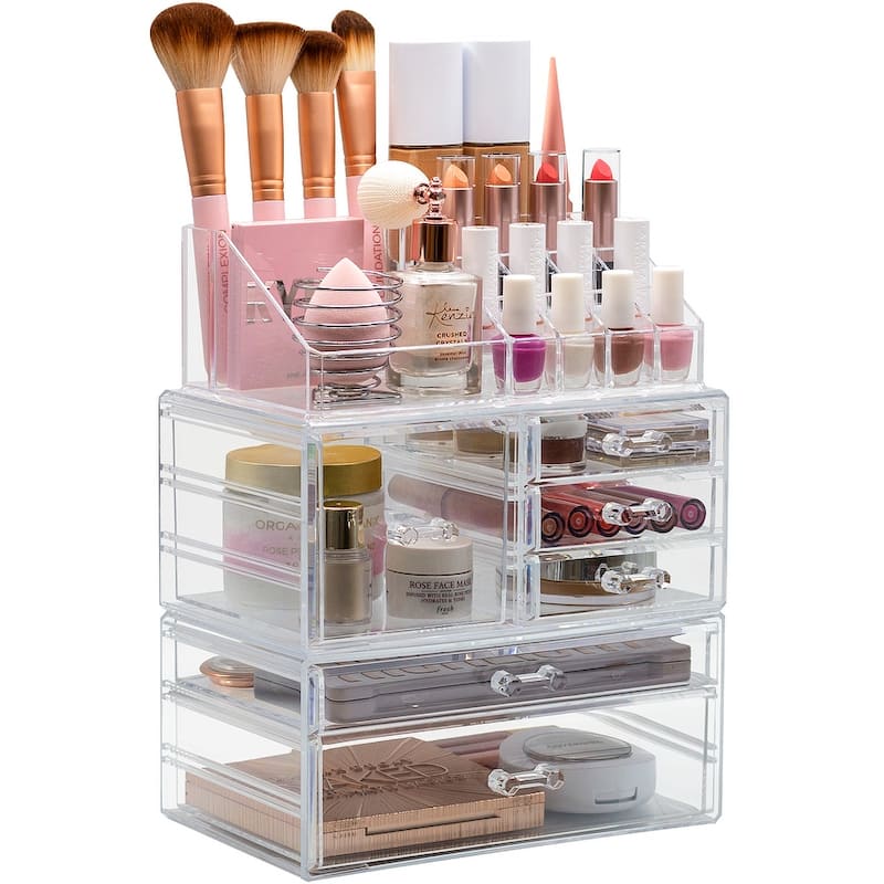 Cosmetic Makeup and Jewelry Storage Case Display Organizer, Spacious Design 3-Piece Set (Large) - 3-Piece Set (Large)