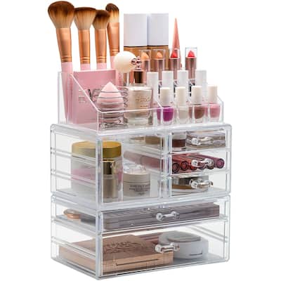 Cosmetic Makeup and Jewelry Storage Case Display Organizer, Spacious Design 3-Piece Set (Large) - 3-Piece Set (Large)