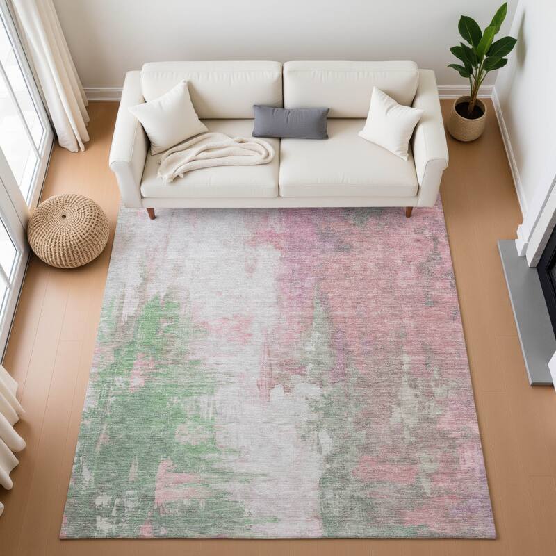 Premium Washable Super Soft Abstract Brushstroke Mayfield Rug - Blush - 9' x 12'