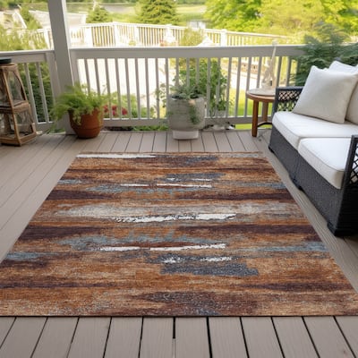 Machine Washable Indoor/ Outdoor Abstract Modern Chantille Rug