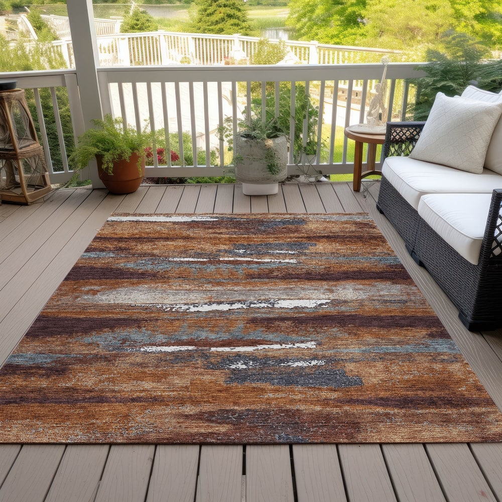 Machine Washable Indoor/ Outdoor Abstract Modern Chantille Rug