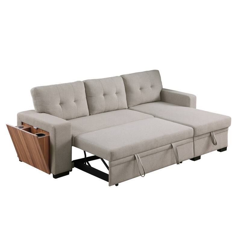 Green L - Shaped Wooden Accent Sofa With Storage Space