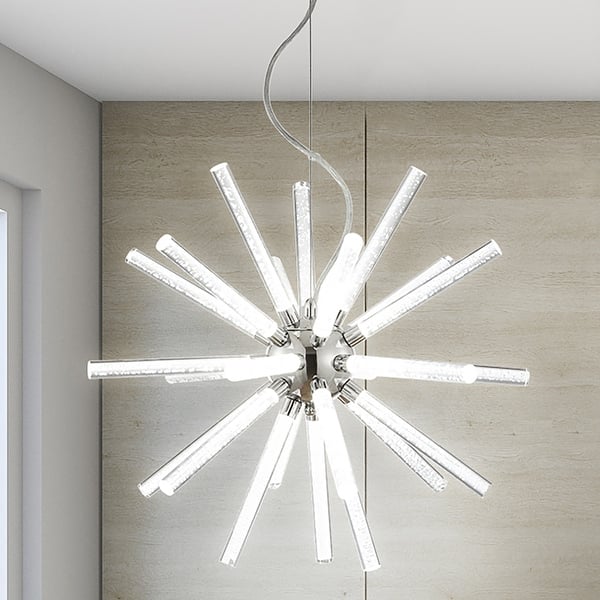 slide 2 of 11, Ring 19.5" Adjustable Integrated LED Starburst Metal/Acrylic Pendant, Chrome/Clear by JONATHAN Y Chrome/Clear