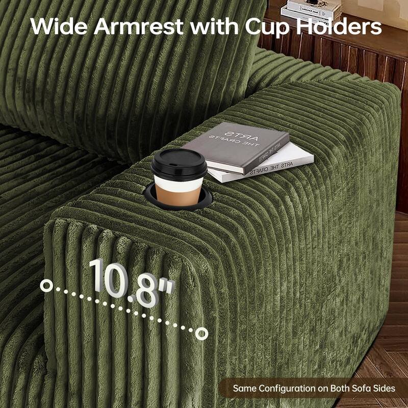 108" Cloud Sectional Couch with Chaise Lounge, L Shaped Modular Modern Sofa with Cup Holder, No Assembly Required