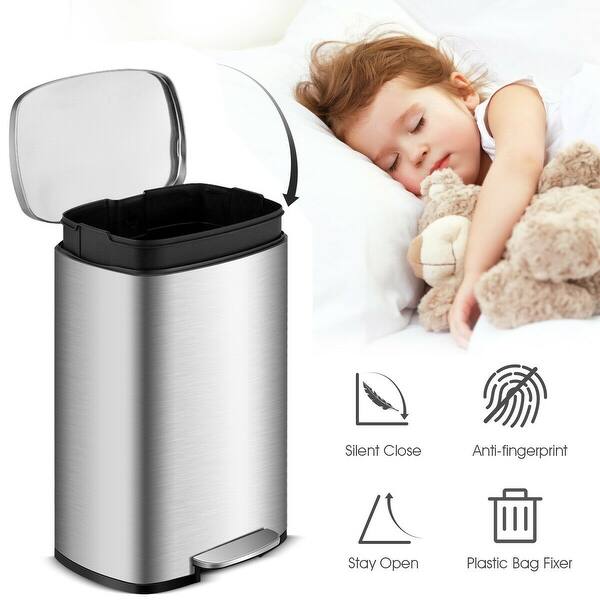Shop Gymax 13 2 Gallon Trash Garbage Can Stainless Steel Airtight Soft On Sale Overstock 29211988