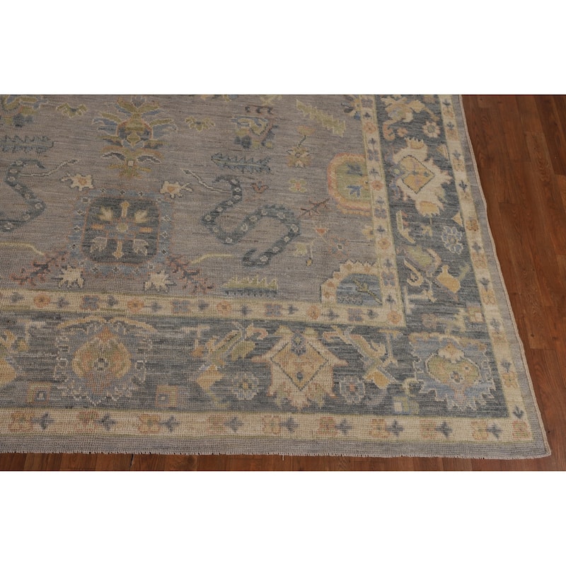 Vegetable Dye Grey Oushak Turkish Rug Hand-Knotted Floral Wool Carpet - 8'1"x 10'1"
