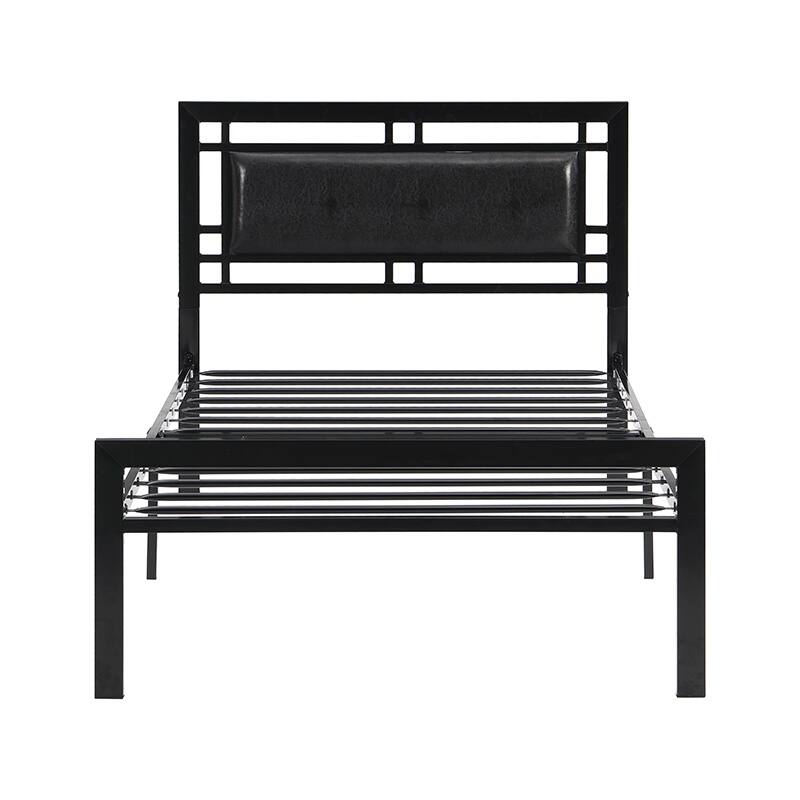 Black Modern Style Sturdy System Metal Bed with Headboard and Footboard for Bedroom