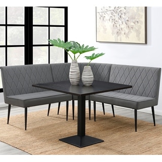 Diamond Quilted Grey Upholstered 3-Piece Corner Dining Bench ...