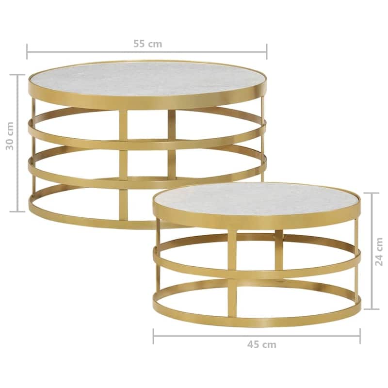vidaXL 2 Piece Coffee Table Set Marble Brass and White - 21.7" x 11.8"