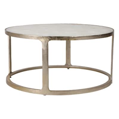 Metal Coffee Table Aluminum Frame with Savoir Style Round Top - 19" Gold & White - 40" x 40" x 19"