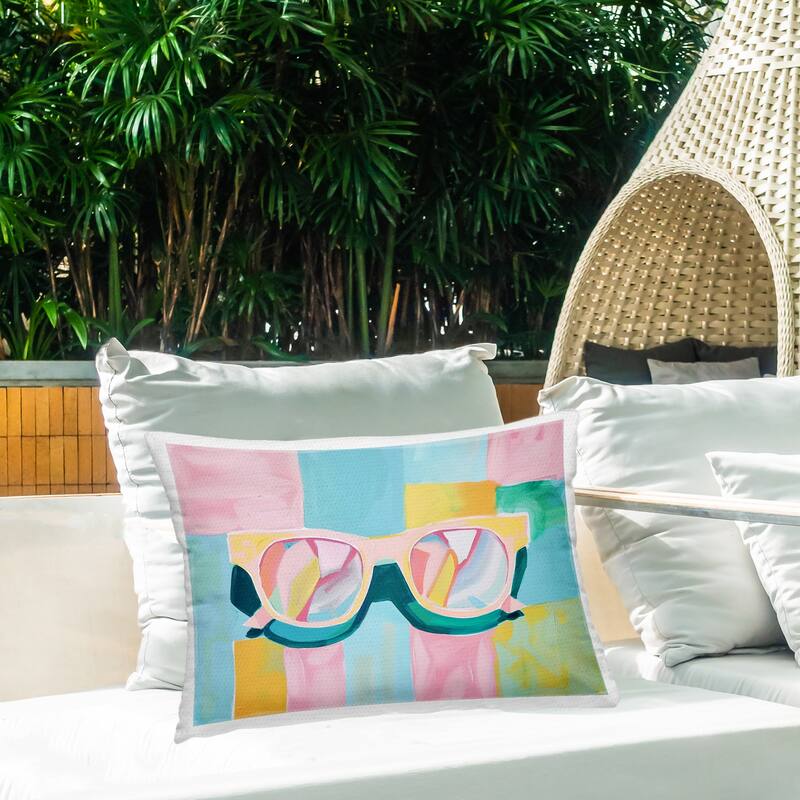 Stupell Blocked Pastels & Sunglasses Printed Outdoor Throw Pillow Design by Arlington Prints