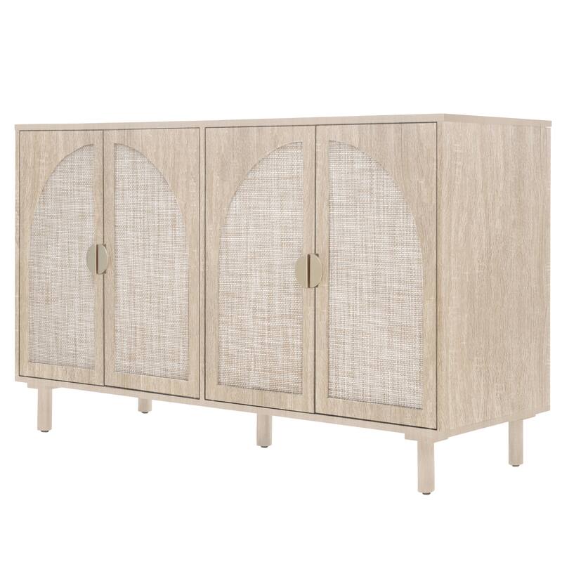 Engineered Rattan Sideboard Accent Storage Cabinet 4 Door Buffet Cabinet