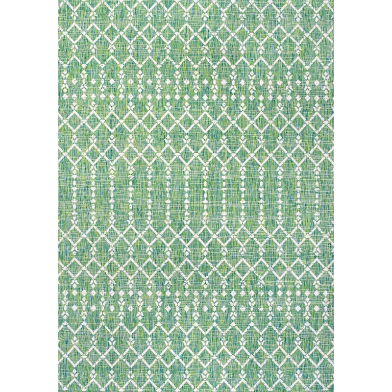 JONATHAN Y Trebol Moroccan Geometric Textured Weave Indoor/Outdoor Area Rug - 9 X 12 - Ivory/Green