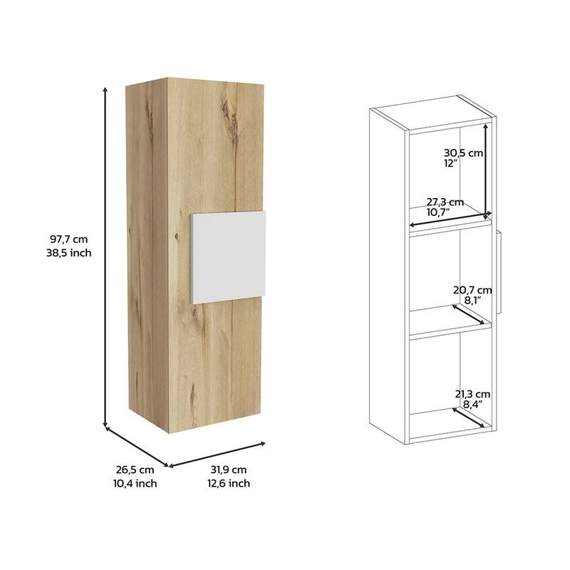 Artic Wall-Mounted Medicine Cabinet - 38.46" H, Light Oak Finish, 3 Interior Shelves, Single Door, Bathroom Storage