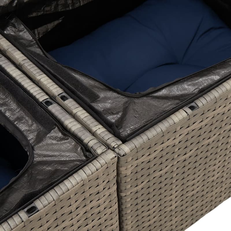 vidaXL Patio Sofa with Cushions 2-Seater Gray Poly Rattan - 48.8 x 24.4 x 27.2
