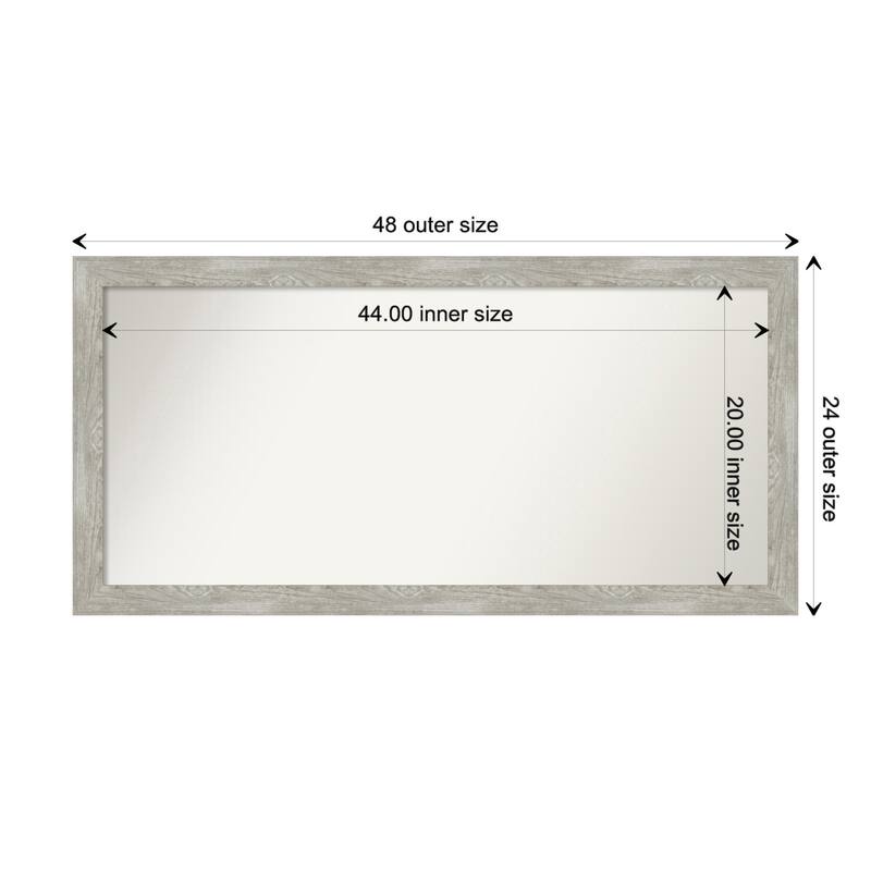 Dove Greywash Narrow Framed Non-Beveled Custom Wall Mirror, Bathroom Vanity Mirror - Outer Size: 47.5 x 23.5