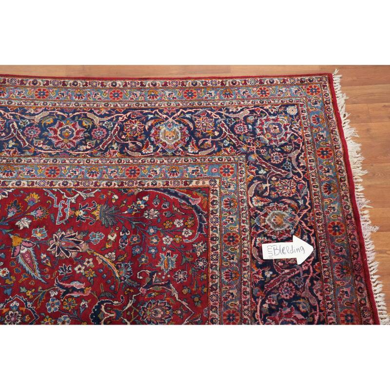 Hand Knotted Oriental 100% Wool Carpet Traditional Floral Red Kashan Area Rug - 13' 4'' X 8' 10''