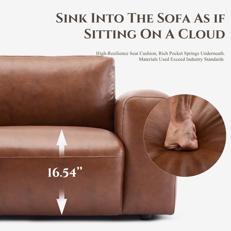 95" Oversized 3-Seater Sofa - Extra Deep Seats & Wide Arms, Down-Filled PU Leather Couch for Living Room, Apartment