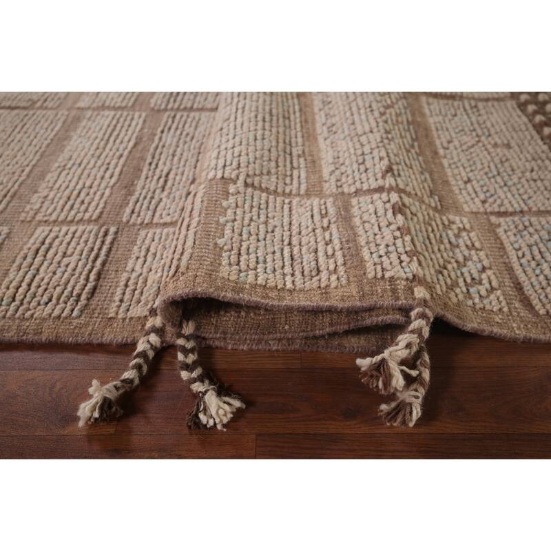 All-Over Striped Moroccan Area Rug Hand-Knotted Wool Carpet - 6'2"x 9'4"