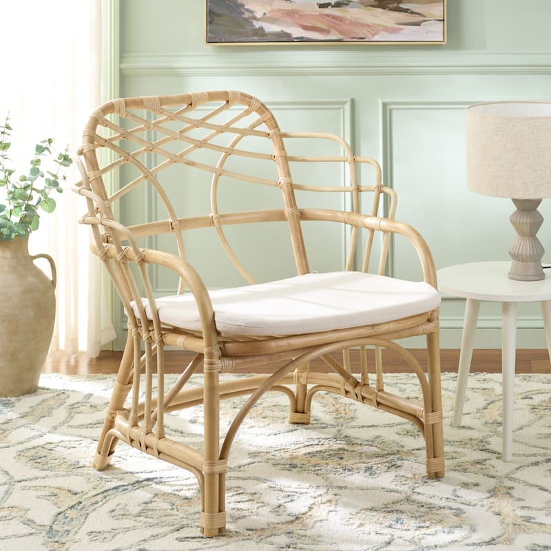 SAFAVIEH Home Junie Rattan Dining Chair - 26"W x 24"D x 37"H - Natural/Cream