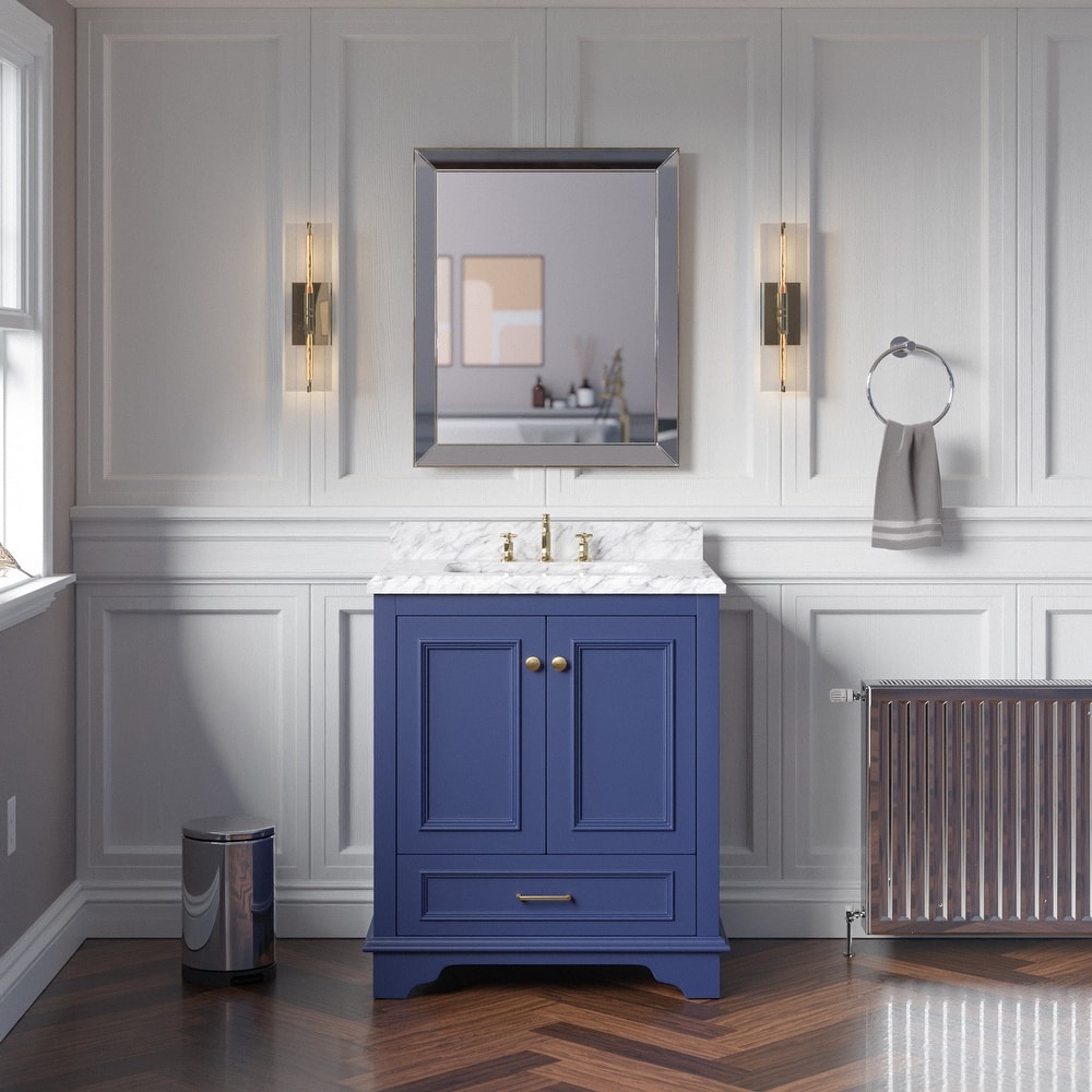 KitchenBathCollection Nantucket 30" Bathroom Vanity with Carrara Marble Top