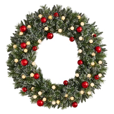 4' Oversized Pre-Lit Frosted Holiday Christmas Wreath with Lights - Green - 48