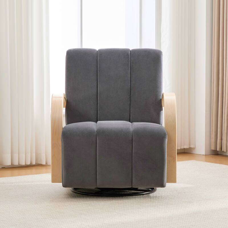 30.7"W Upholstered 360°Swivel Accent Chair with Solid Wood Armrests and Comfy Channel Tufted Lounge Reading Chair