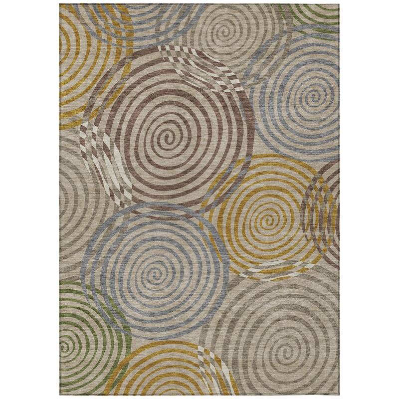 Machine Washable Indoor/ Outdoor Contemporary Swirls Chantille Rug
