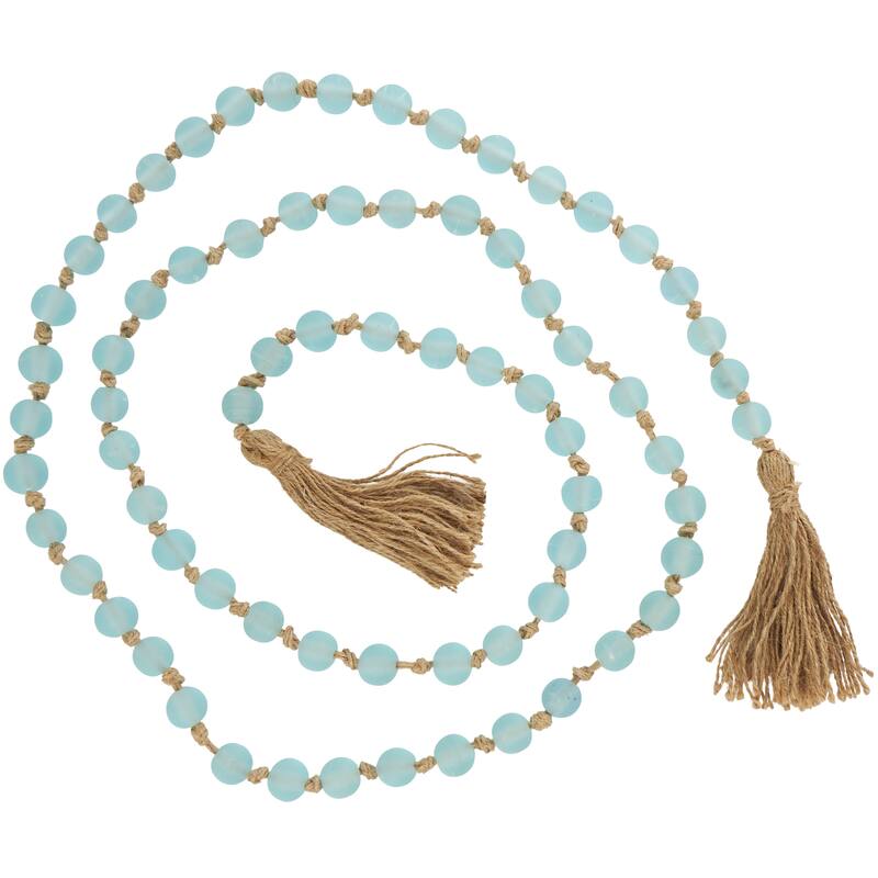 Glass Handmade Round Long Beaded Garland with Tassel with Knotted Brown Jute
