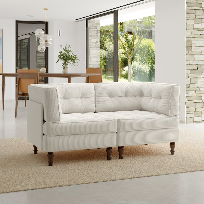 Oversized Sofa Corduroy Tufted Modular Sectional Set - Beige-2 peice - Symmetrical
