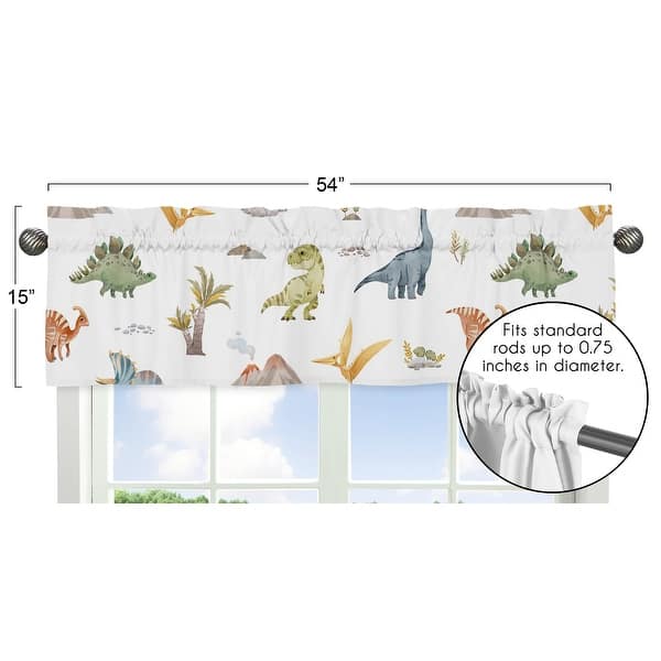 Sweet Jojo Designs Watercolor Dinosaur Dino Boy Window Curtain Valance Green Blue White Modern Jurassic Dinosaurs Nature Animal