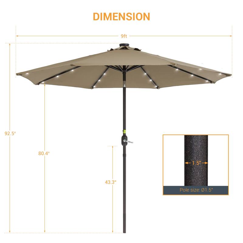 LIVOOSUN 9Ft Patio LED Market Umbrella Outdoor Table Steel Umbrella