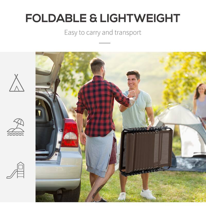 Outsunny Reclining Chaise, Portable Sun Lounger, Folding Camping Cot with Adjustable Backrest and Removable Pillow