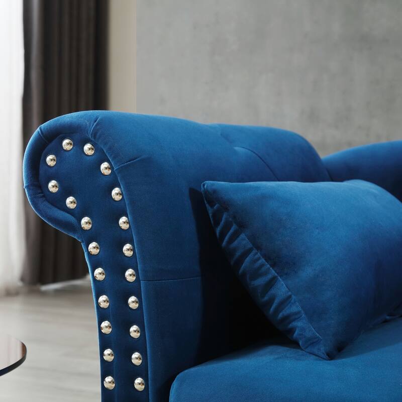 Modern 60" Velvet Upholstered Buttons Tufted Chaise Lounge Chair with Solid Wood Legs and Storage