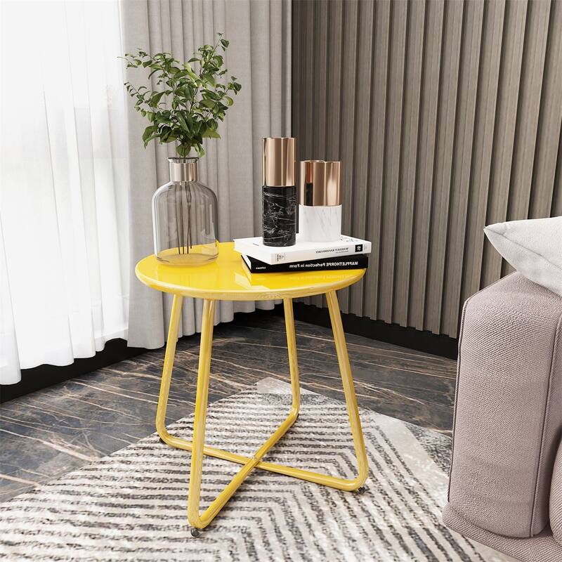 Patio Side Tables for Outside, Small End Table Accent Table Metal Round for Deck Garden Porch Balcony Yard Lawn