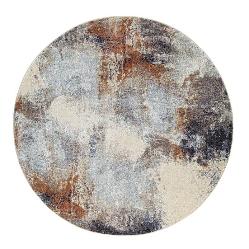 Olympia Collection Blue and Beige Abstract Design Area Rug - 7'7'' X 7'7''