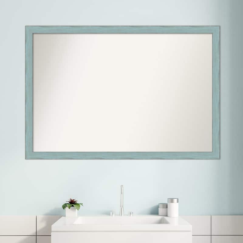 Non-Beveled Wood Bathroom Wall Mirror - Sky Blue Rustic Frame